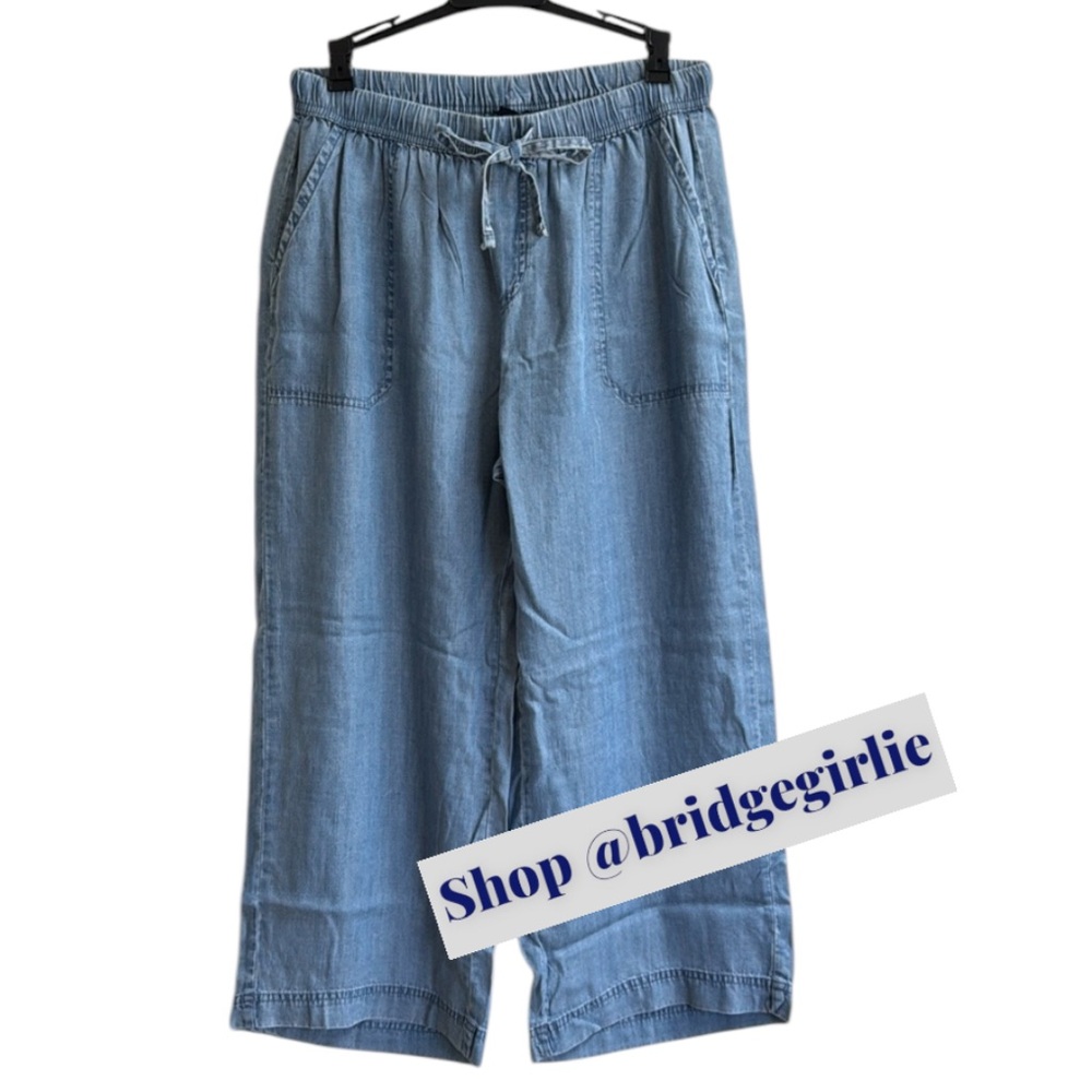 Splendid Womens Ankle Wide Leg Pants Blue Chambray Inseam 24”